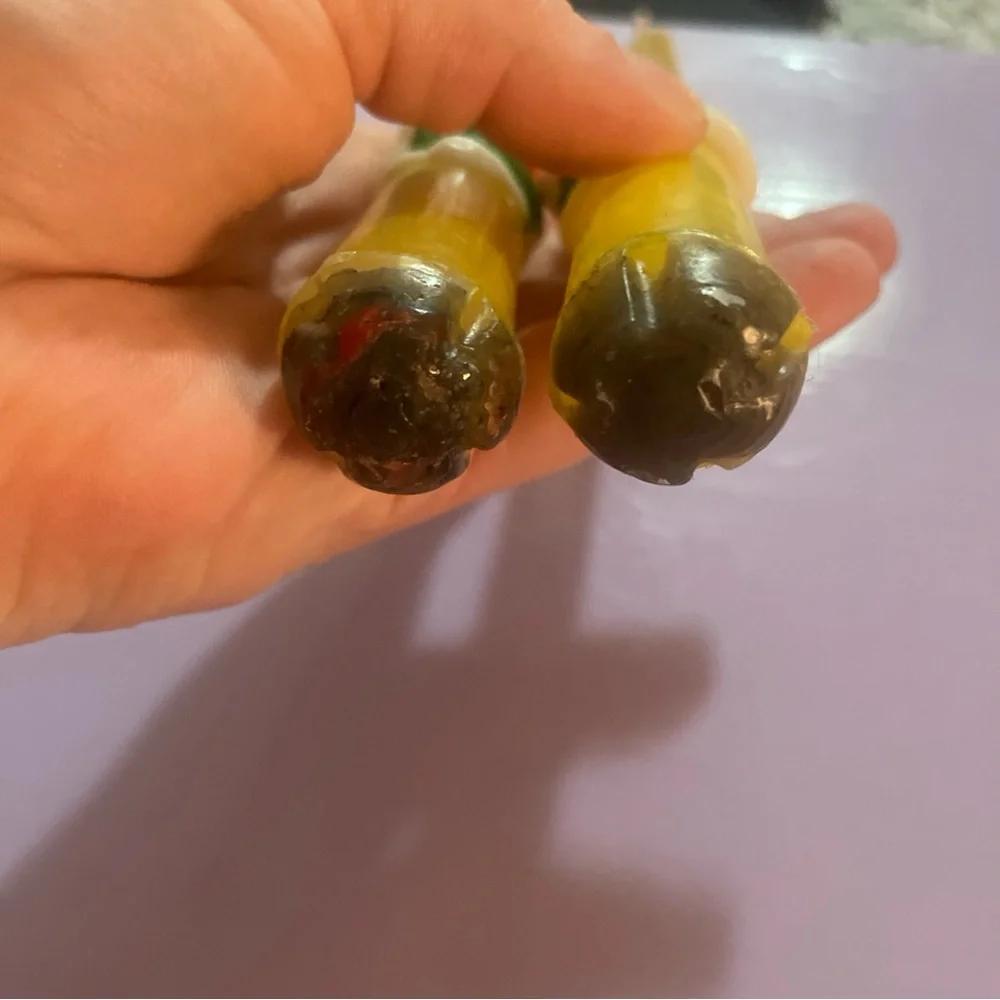 Vintage Easter Taper Candles Pair 10” Yellow w/ Bunny Carrots Never Burnt